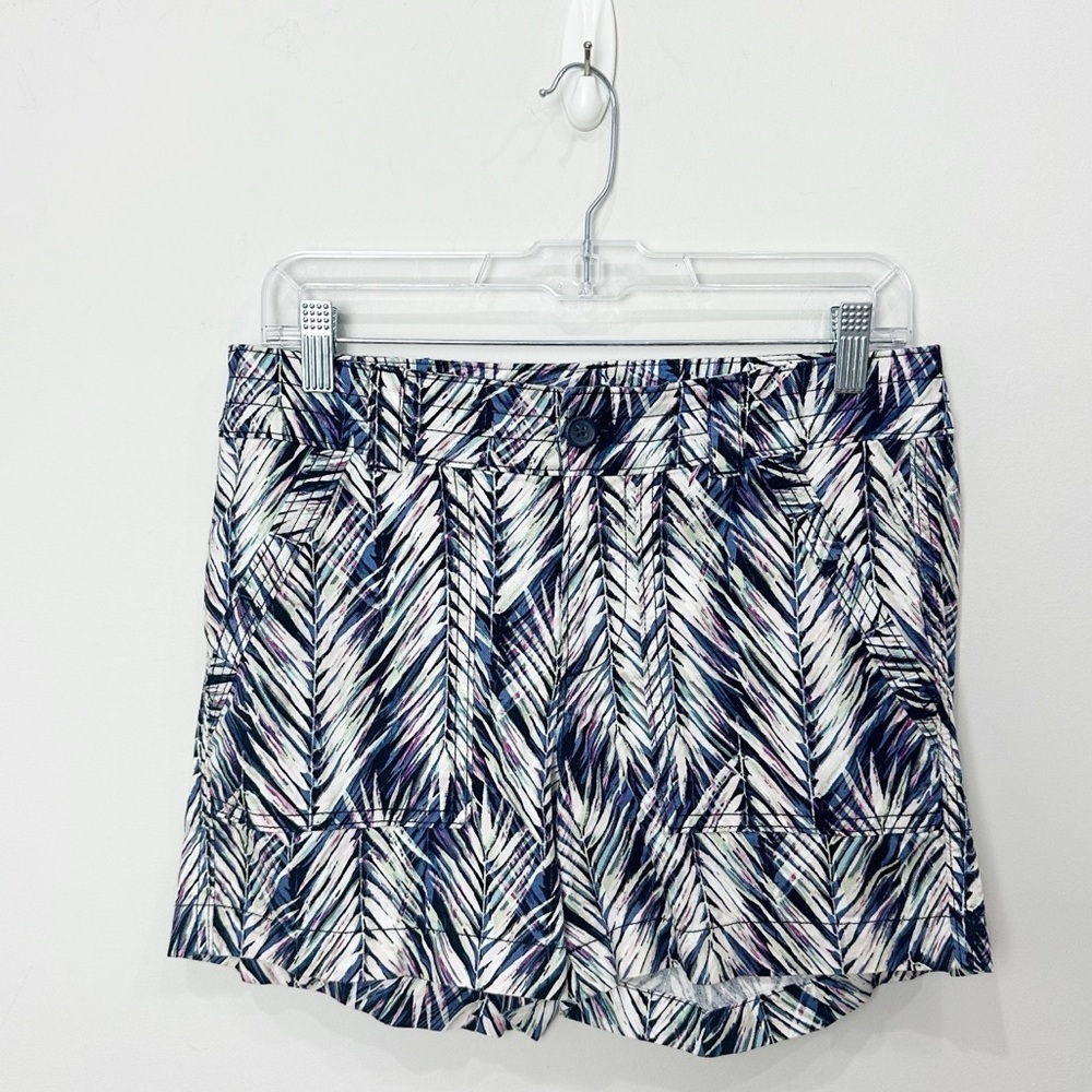 Banana Republic Leaf Print Cotton Shorts White Purple Pink Green Patch Pockets